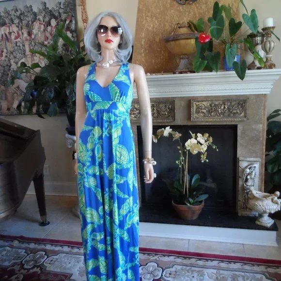 slim fit dress slacks LILLY PULITZER Blue/Green/White Off the Hook Fish Maxi Children's Dres –  Style Exchange Boutique PGH main image 1
